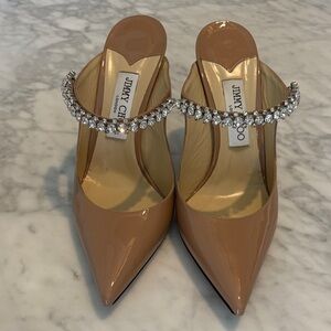Jimmy Choo Blush Patent Leather Heels with Crystal Embellishments